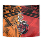 Custom Dragons and Tigers Tapestry Rugby Mascot With Sporty Style