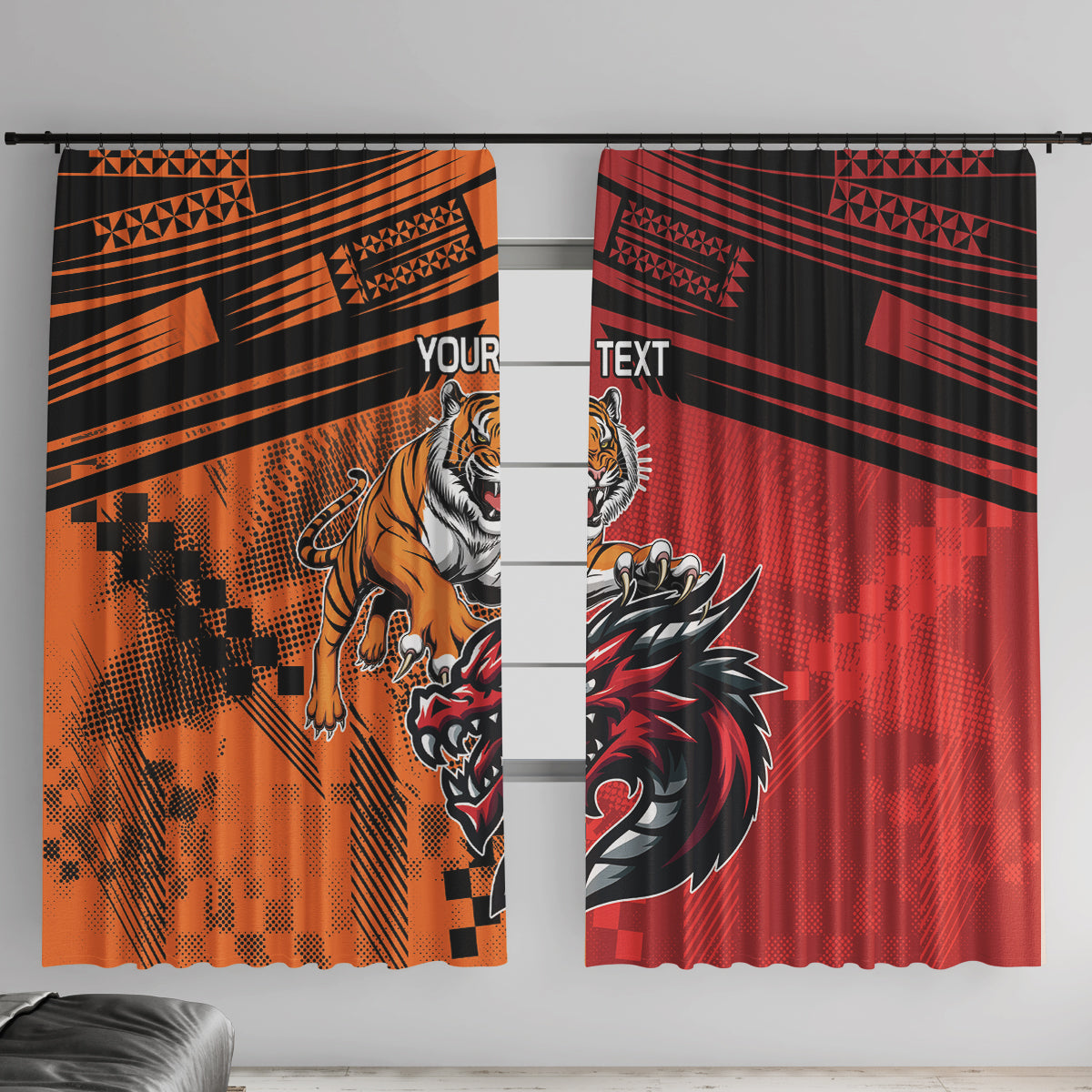 Custom Dragons and Tigers Window Curtain Rugby Mascot With Sporty Style