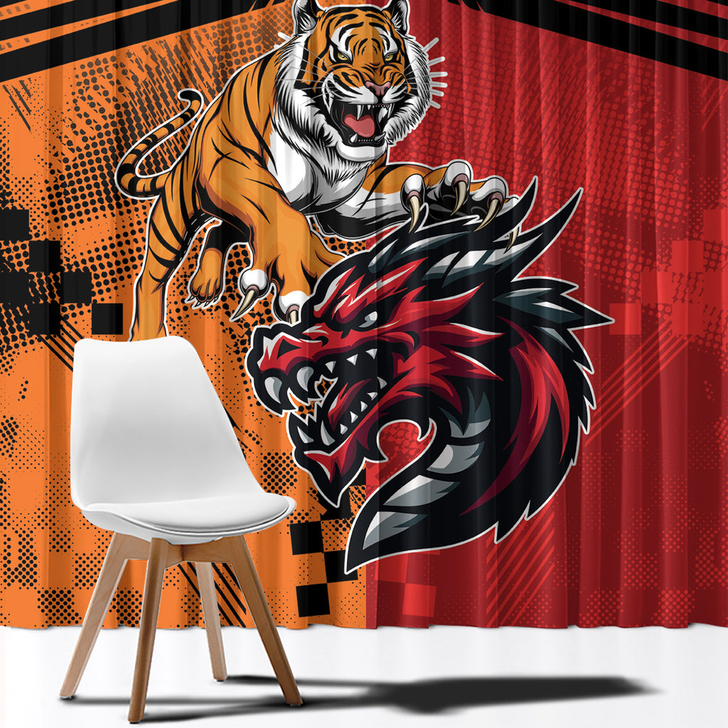 Custom Dragons and Tigers Window Curtain Rugby Mascot With Sporty Style