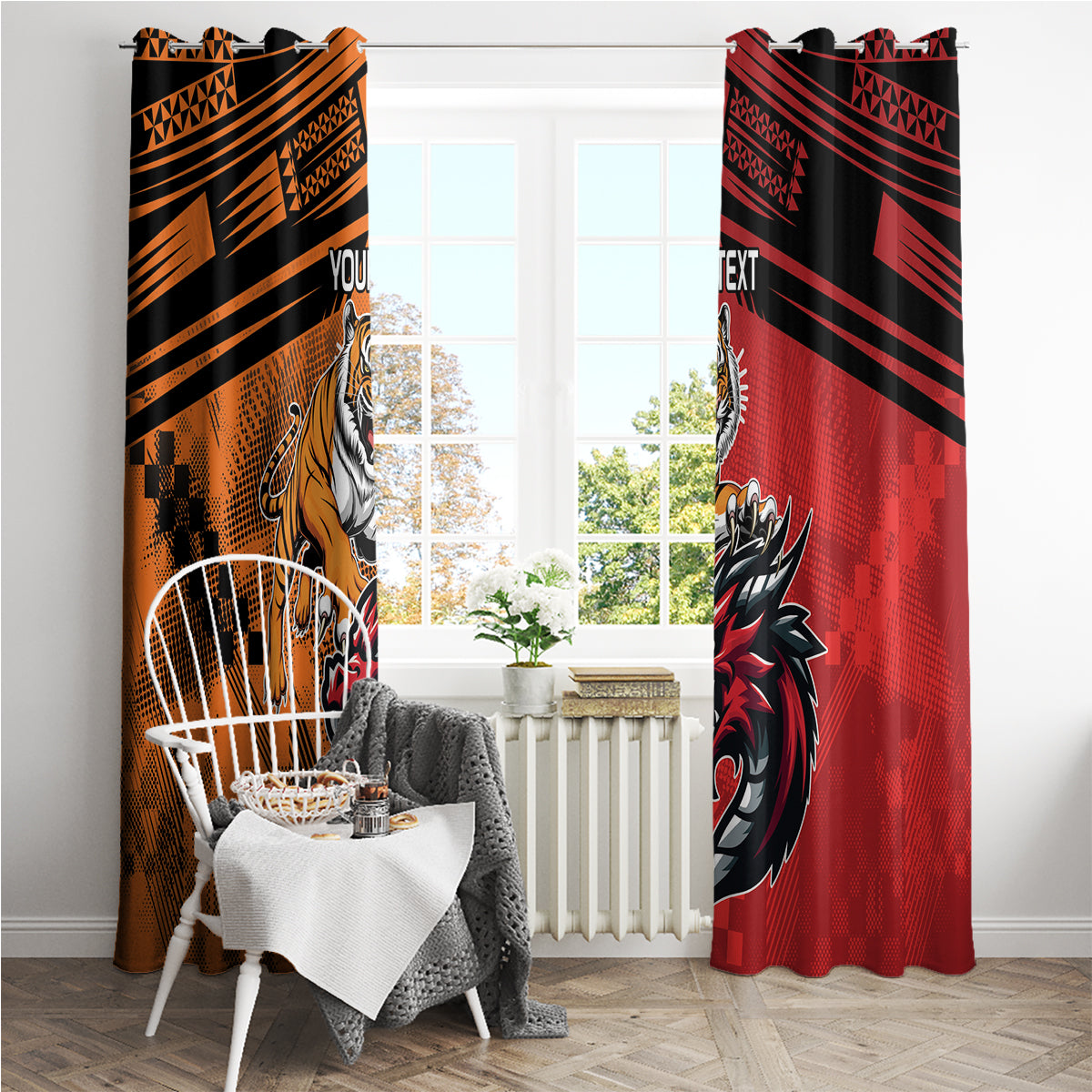 Custom Dragons and Tigers Window Curtain Rugby Mascot With Sporty Style