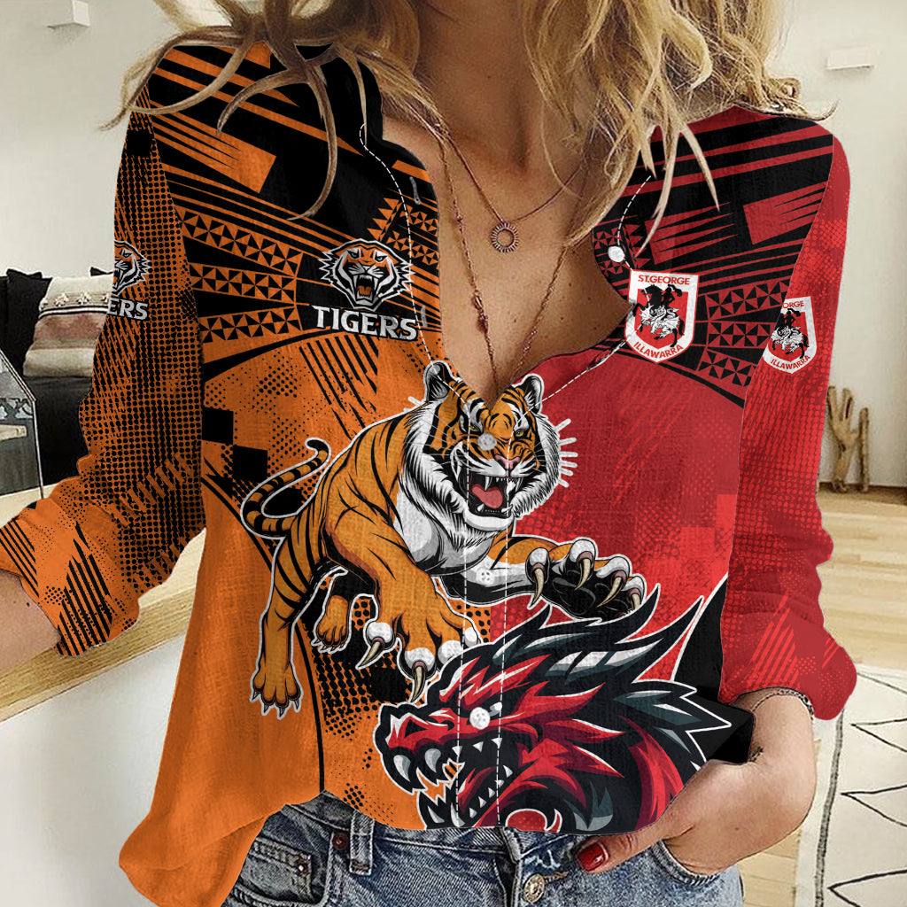 Custom Dragons and Tigers Women Casual Shirt Rugby Mascot With Sporty Style