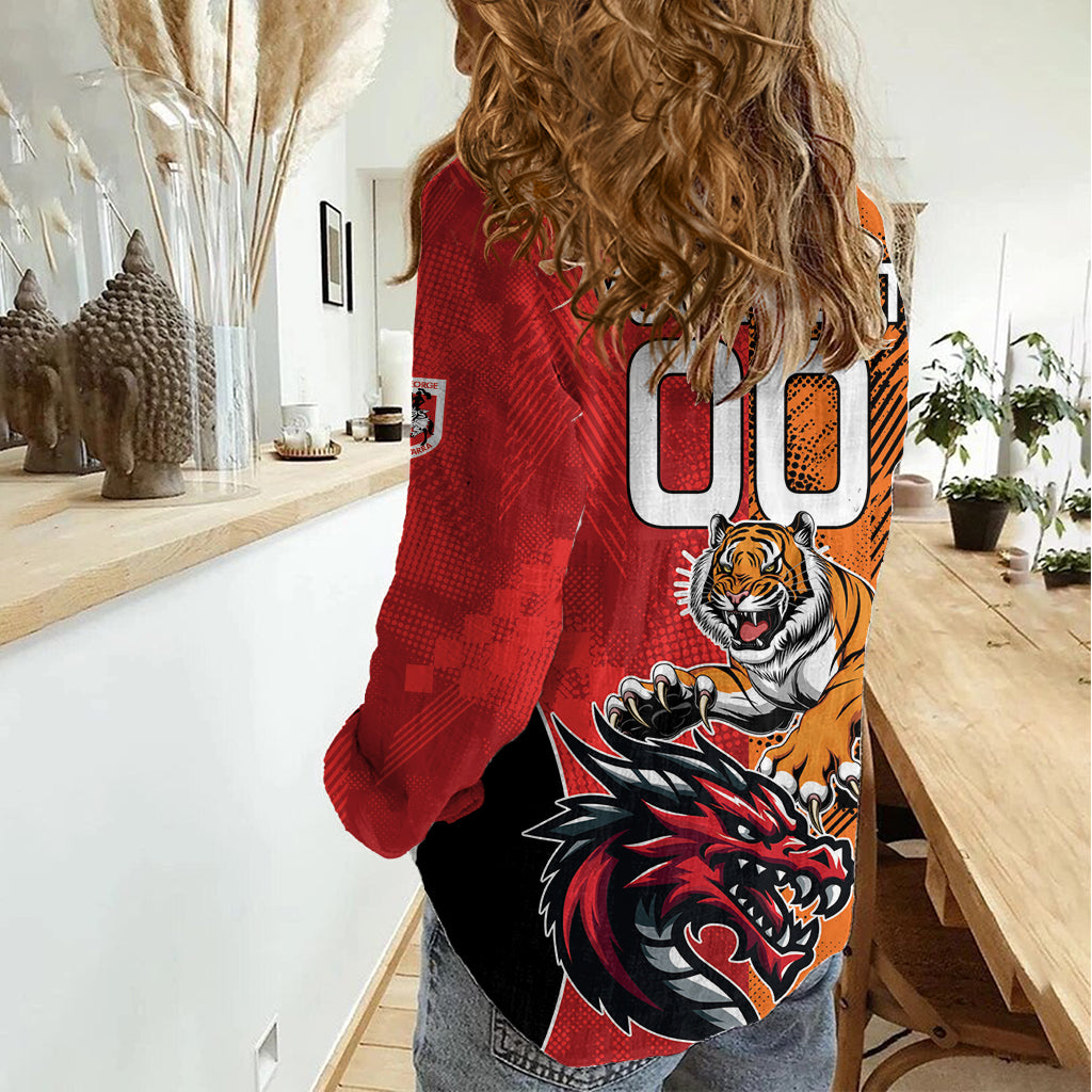 Custom Dragons and Tigers Women Casual Shirt Rugby Mascot With Sporty Style