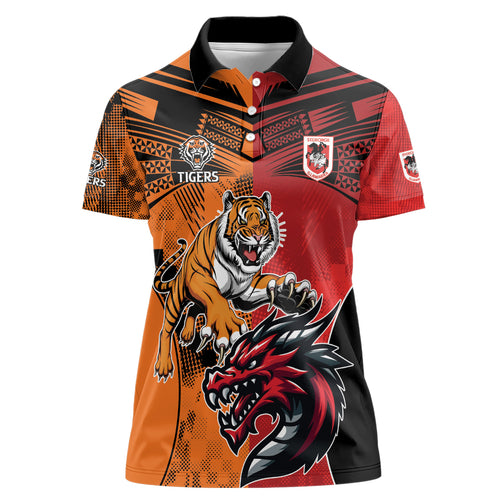 Custom Dragons and Tigers Women Polo Shirt Rugby Mascot With Sporty Style