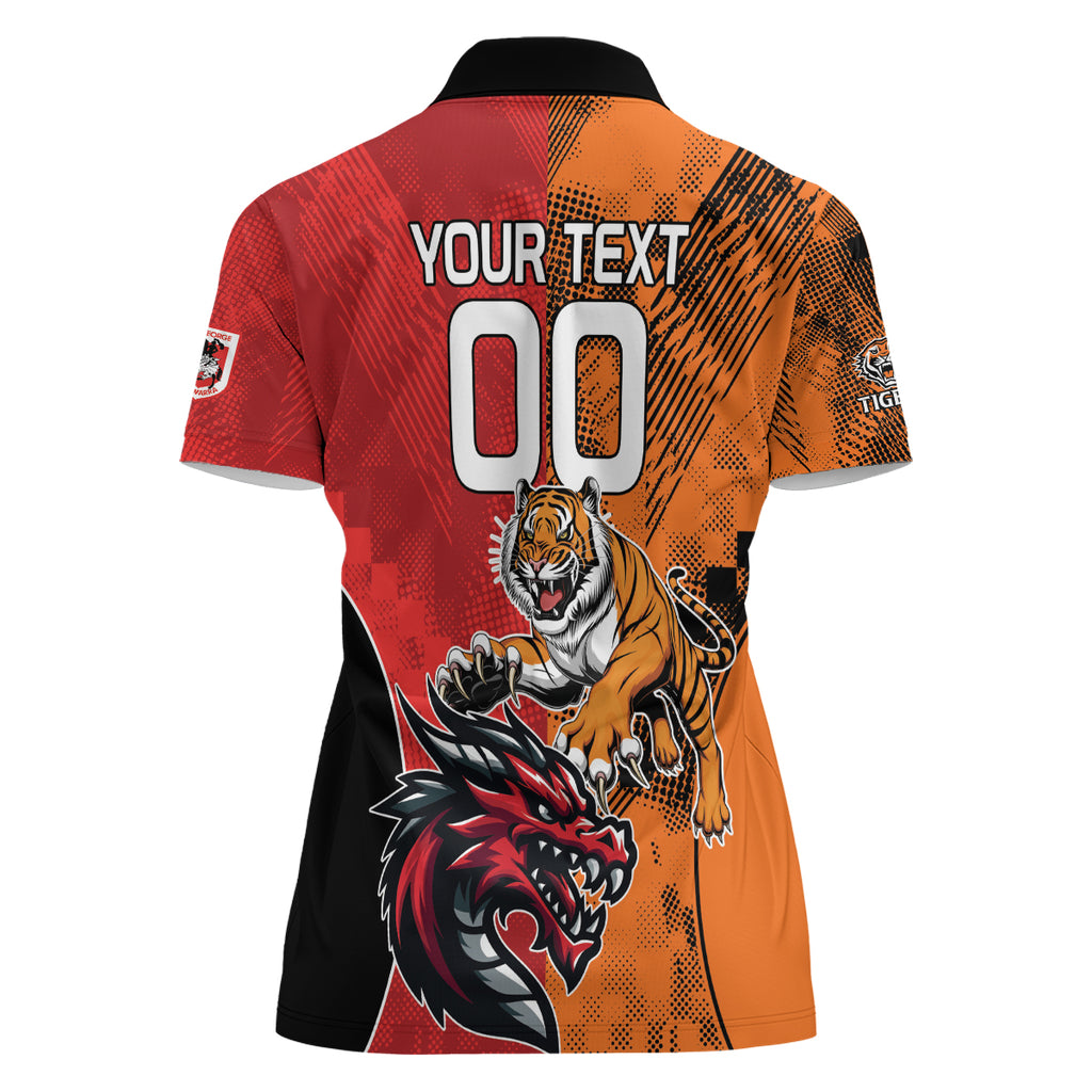 Custom Dragons and Tigers Women Polo Shirt Rugby Mascot With Sporty Style
