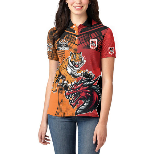 Custom Dragons and Tigers Women Polo Shirt Rugby Mascot With Sporty Style