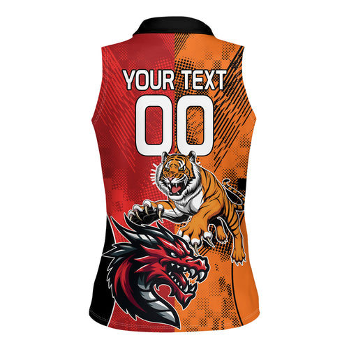 Custom Dragons and Tigers Women Sleeveless Polo Shirt Rugby Mascot With Sporty Style