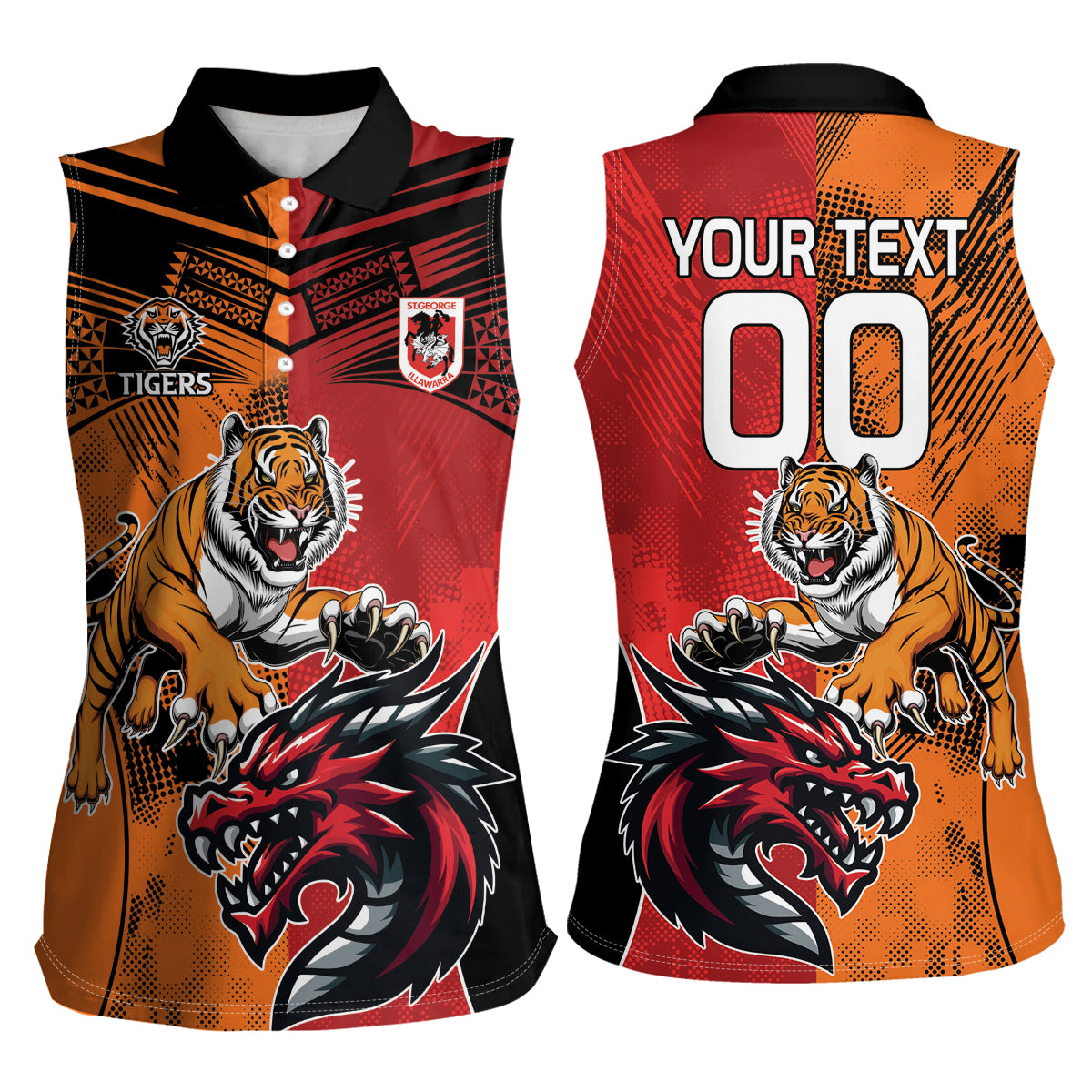 Custom Dragons and Tigers Women Sleeveless Polo Shirt Rugby Mascot With Sporty Style