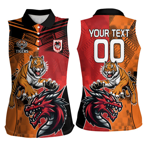Custom Dragons and Tigers Women Sleeveless Polo Shirt Rugby Mascot With Sporty Style
