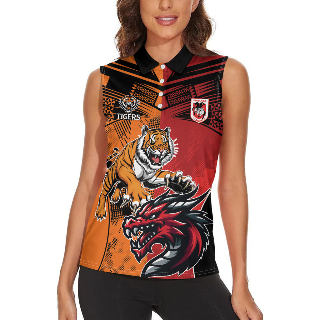 Custom Dragons and Tigers Women Sleeveless Polo Shirt Rugby Mascot With Sporty Style