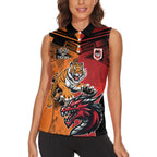 Custom Dragons and Tigers Women Sleeveless Polo Shirt Rugby Mascot With Sporty Style