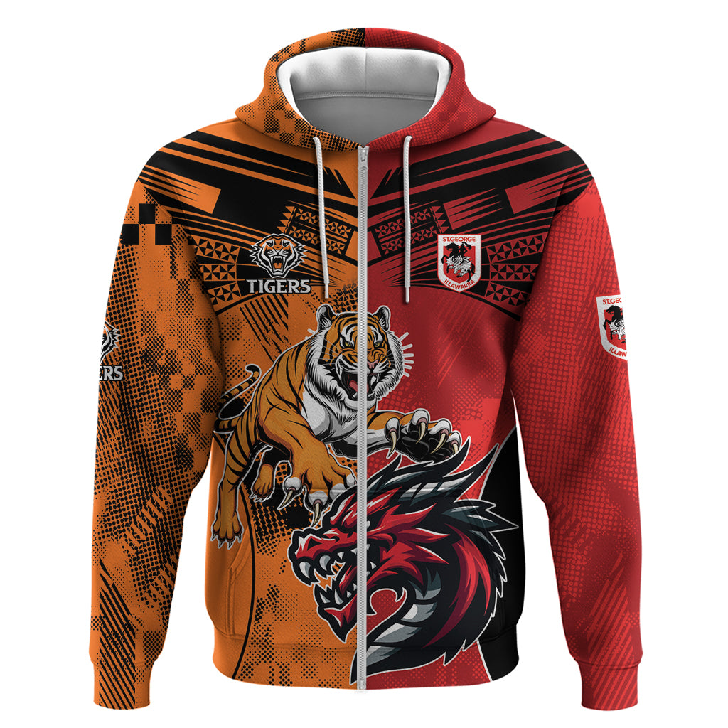 Custom Dragons and Tigers Zip Hoodie Rugby Mascot With Sporty Style