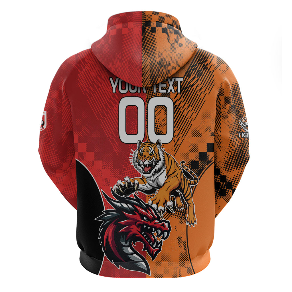 Custom Dragons and Tigers Zip Hoodie Rugby Mascot With Sporty Style