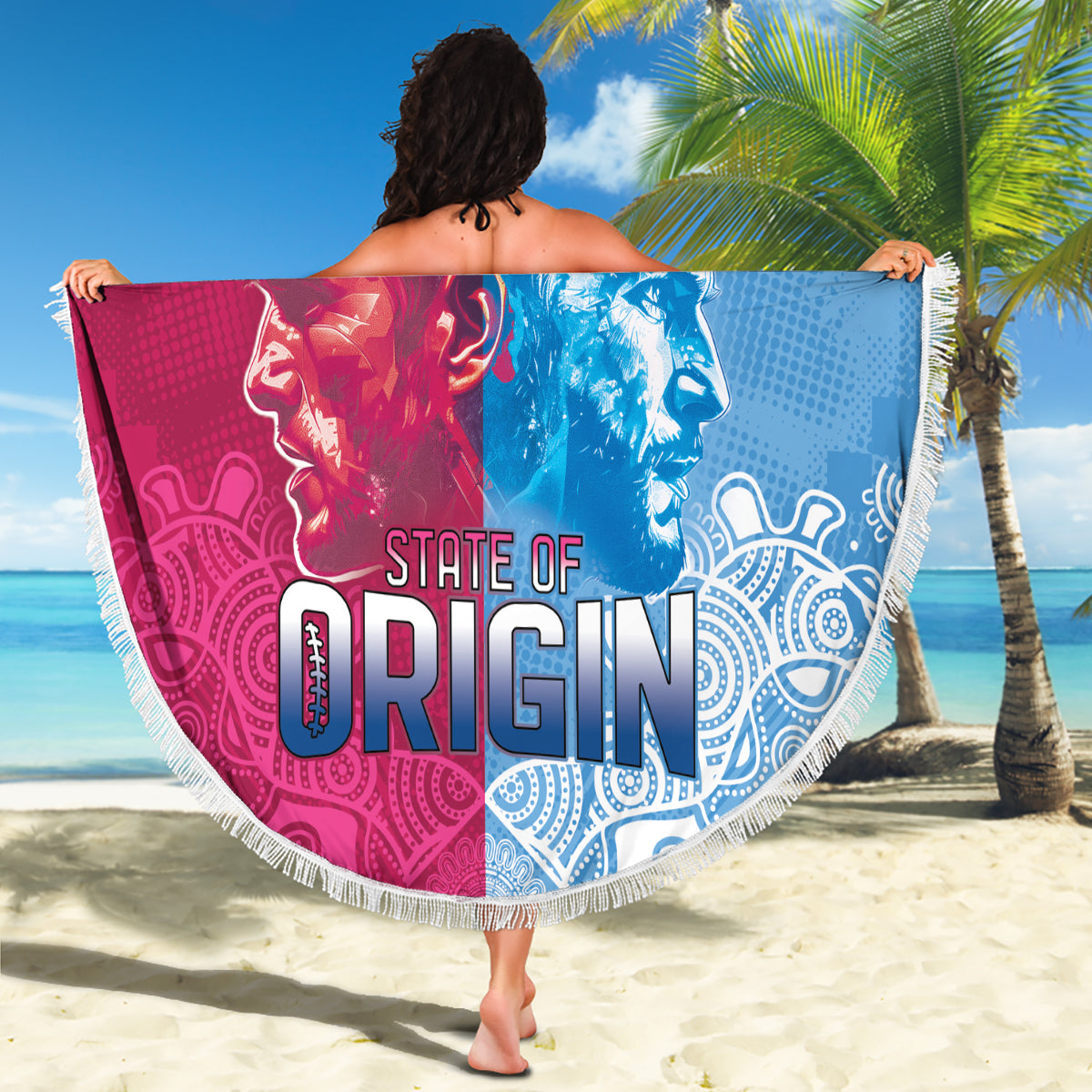 Custom New South Wales and Queensland Beach Blanket Rugby Mascot With Sporty Style