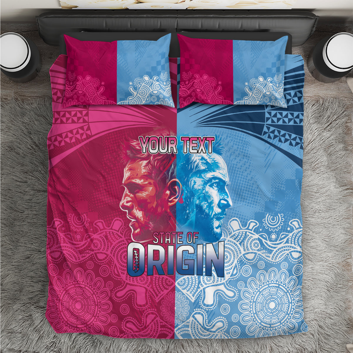 Custom New South Wales and Queensland Bedding Set Rugby Mascot With Sporty Style