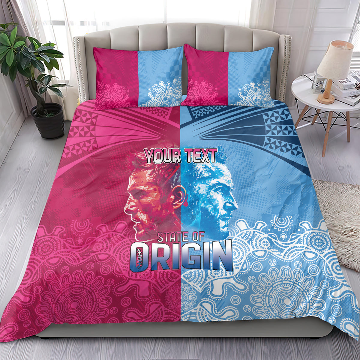 Custom New South Wales and Queensland Bedding Set Rugby Mascot With Sporty Style