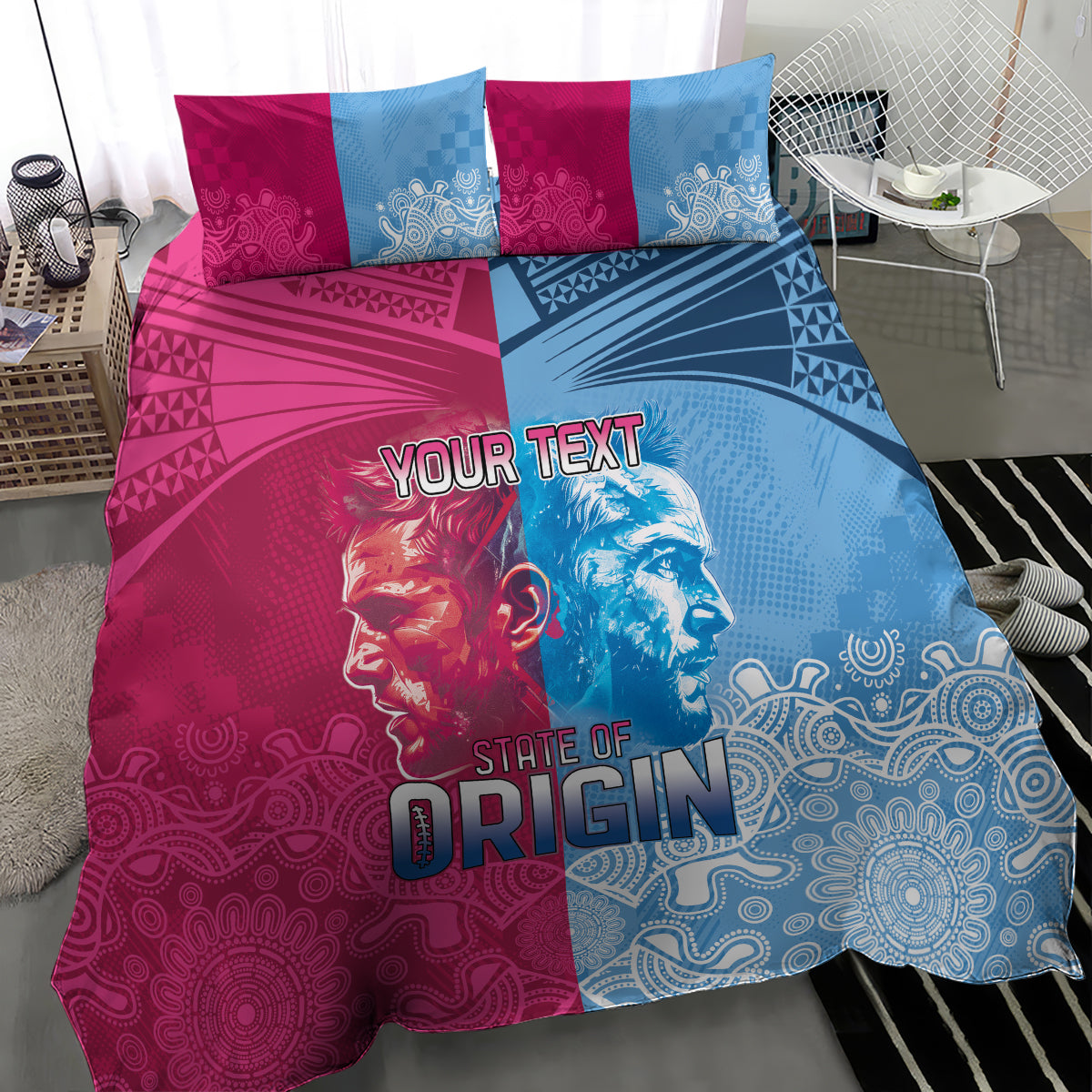 Custom New South Wales and Queensland Bedding Set Rugby Mascot With Sporty Style