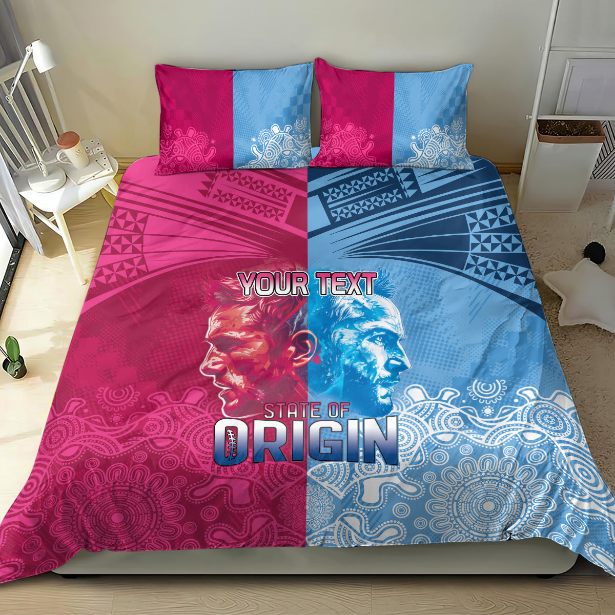 Custom New South Wales and Queensland Bedding Set Rugby Mascot With Sporty Style