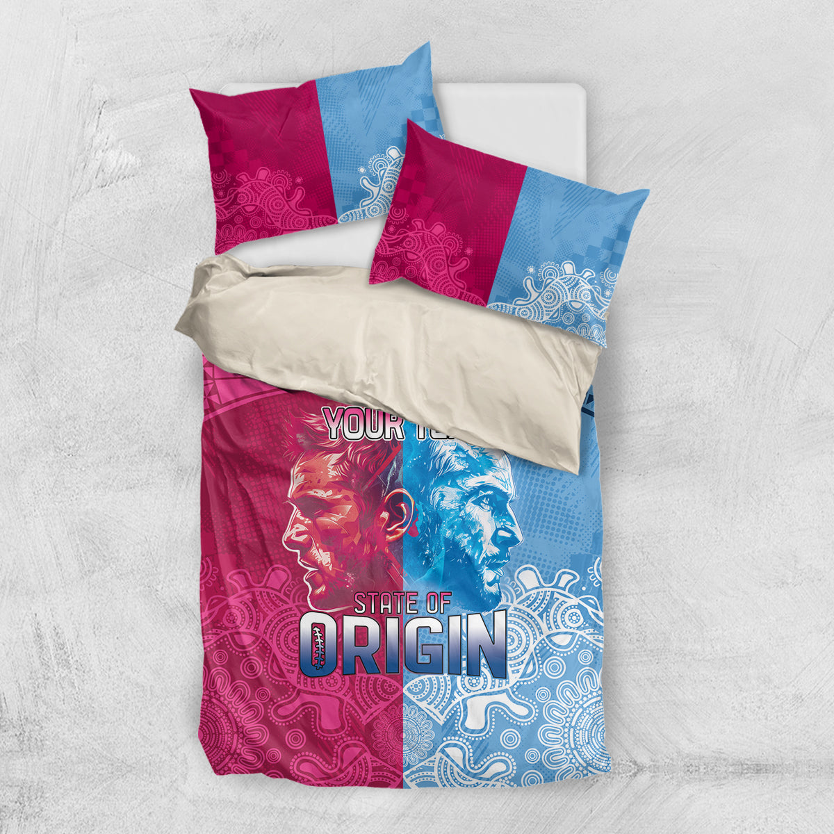 Custom New South Wales and Queensland Bedding Set Rugby Mascot With Sporty Style