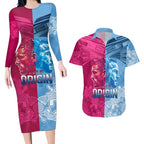 Custom New South Wales and Queensland Couples Matching Long Sleeve Bodycon Dress and Hawaiian Shirt Rugby Mascot With Sporty Style