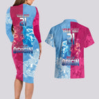 Custom New South Wales and Queensland Couples Matching Long Sleeve Bodycon Dress and Hawaiian Shirt Rugby Mascot With Sporty Style