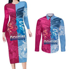 Custom New South Wales and Queensland Couples Matching Long Sleeve Bodycon Dress and Long Sleeve Button Shirt Rugby Mascot With Sporty Style