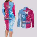 Custom New South Wales and Queensland Couples Matching Long Sleeve Bodycon Dress and Long Sleeve Button Shirt Rugby Mascot With Sporty Style