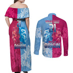 Custom New South Wales and Queensland Couples Matching Off Shoulder Maxi Dress and Long Sleeve Button Shirt Rugby Mascot With Sporty Style