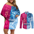 Custom New South Wales and Queensland Couples Matching Off Shoulder Short Dress and Long Sleeve Button Shirt Rugby Mascot With Sporty Style