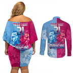 Custom New South Wales and Queensland Couples Matching Off Shoulder Short Dress and Long Sleeve Button Shirt Rugby Mascot With Sporty Style