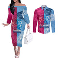 Custom New South Wales and Queensland Couples Matching Off The Shoulder Long Sleeve Dress and Long Sleeve Button Shirt Rugby Mascot With Sporty Style
