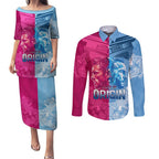 Custom New South Wales and Queensland Couples Matching Puletasi and Long Sleeve Button Shirt Rugby Mascot With Sporty Style