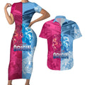 Custom New South Wales and Queensland Couples Matching Short Sleeve Bodycon Dress and Hawaiian Shirt Rugby Mascot With Sporty Style