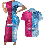 Custom New South Wales and Queensland Couples Matching Short Sleeve Bodycon Dress and Hawaiian Shirt Rugby Mascot With Sporty Style