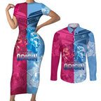 Custom New South Wales and Queensland Couples Matching Short Sleeve Bodycon Dress and Long Sleeve Button Shirt Rugby Mascot With Sporty Style