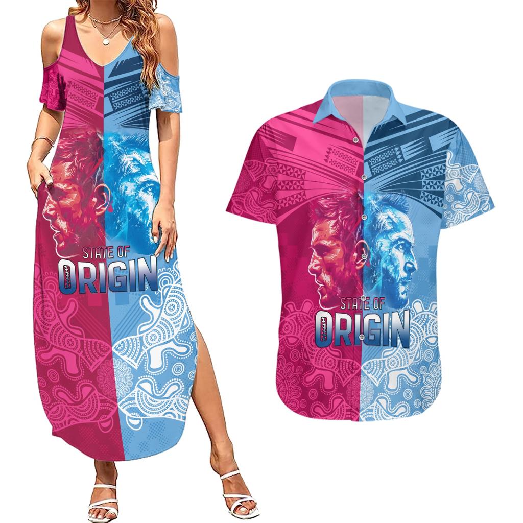Custom New South Wales and Queensland Couples Matching Summer Maxi Dress and Hawaiian Shirt Rugby Mascot With Sporty Style