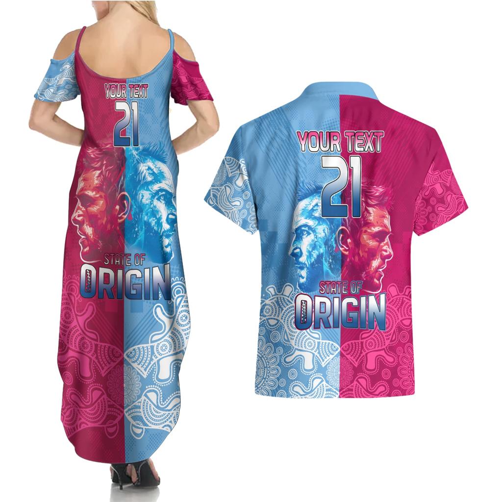 Custom New South Wales and Queensland Couples Matching Summer Maxi Dress and Hawaiian Shirt Rugby Mascot With Sporty Style