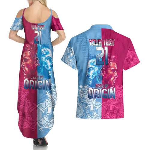 Custom New South Wales and Queensland Couples Matching Summer Maxi Dress and Hawaiian Shirt Rugby Mascot With Sporty Style
