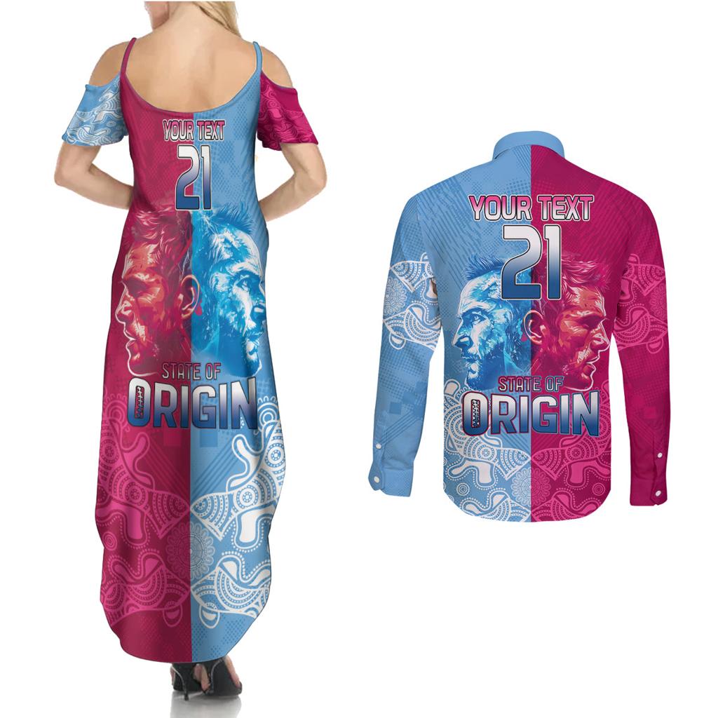 Custom New South Wales and Queensland Couples Matching Summer Maxi Dress and Long Sleeve Button Shirt Rugby Mascot With Sporty Style