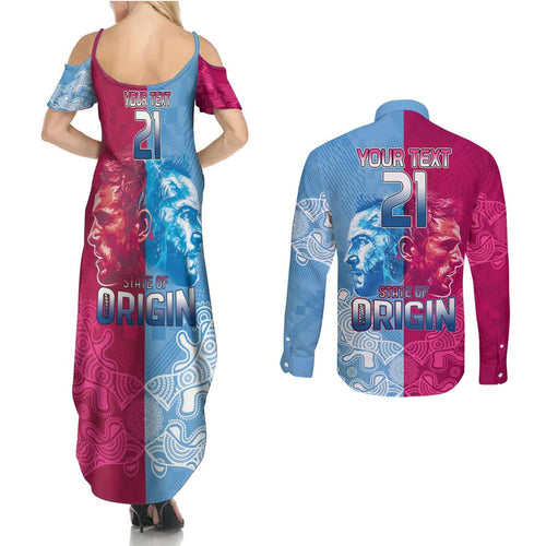 Custom New South Wales and Queensland Couples Matching Summer Maxi Dress and Long Sleeve Button Shirt Rugby Mascot With Sporty Style