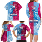 Custom New South Wales and Queensland Family Matching Long Sleeve Bodycon Dress and Hawaiian Shirt Rugby Mascot With Sporty Style