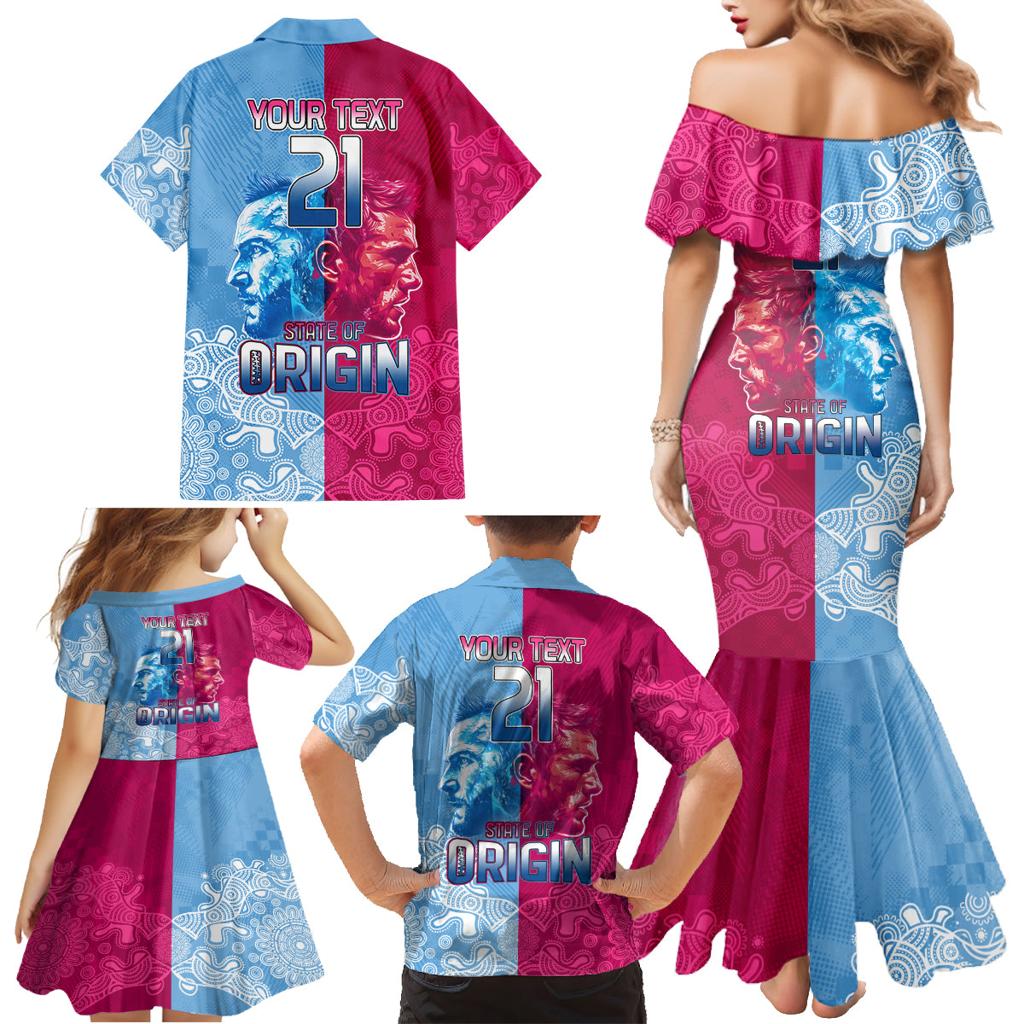 Custom New South Wales and Queensland Family Matching Mermaid Dress and Hawaiian Shirt Rugby Mascot With Sporty Style