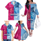 Custom New South Wales and Queensland Family Matching Off The Shoulder Long Sleeve Dress and Hawaiian Shirt Rugby Mascot With Sporty Style