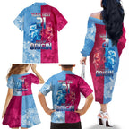 Custom New South Wales and Queensland Family Matching Off The Shoulder Long Sleeve Dress and Hawaiian Shirt Rugby Mascot With Sporty Style