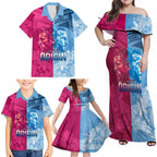 Custom New South Wales and Queensland Family Matching Off Shoulder Maxi Dress and Hawaiian Shirt Rugby Mascot With Sporty Style