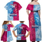 Custom New South Wales and Queensland Family Matching Off Shoulder Maxi Dress and Hawaiian Shirt Rugby Mascot With Sporty Style