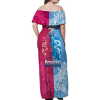 Custom New South Wales and Queensland Family Matching Off Shoulder Maxi Dress and Hawaiian Shirt Rugby Mascot With Sporty Style