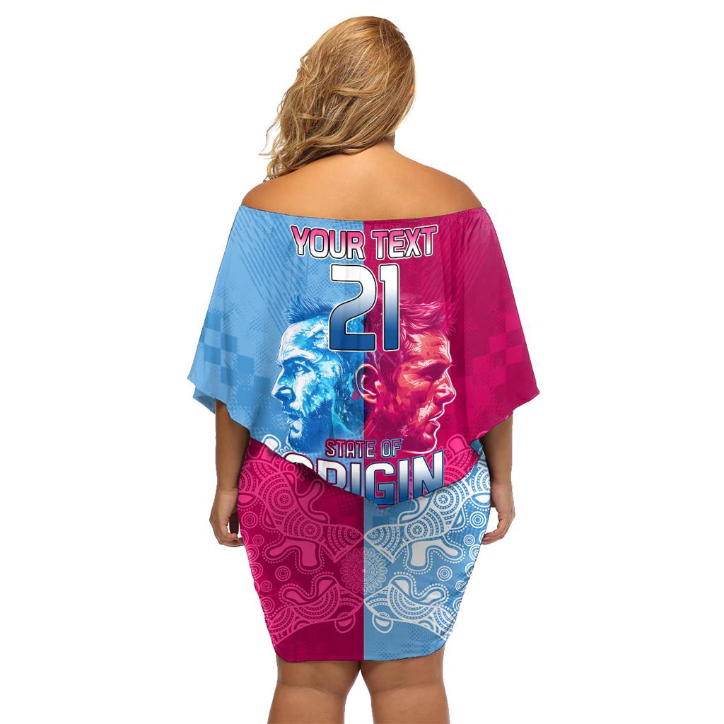 Custom New South Wales and Queensland Family Matching Off Shoulder Short Dress and Hawaiian Shirt Rugby Mascot With Sporty Style