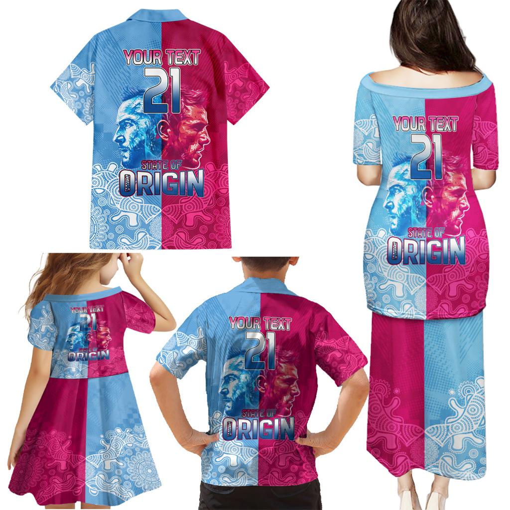 Custom New South Wales and Queensland Family Matching Puletasi and Hawaiian Shirt Rugby Mascot With Sporty Style
