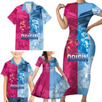 Custom New South Wales and Queensland Family Matching Short Sleeve Bodycon Dress and Hawaiian Shirt Rugby Mascot With Sporty Style