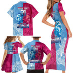 Custom New South Wales and Queensland Family Matching Short Sleeve Bodycon Dress and Hawaiian Shirt Rugby Mascot With Sporty Style